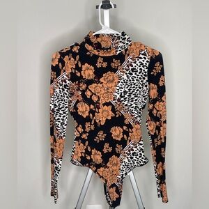 Guess Orange and Black Patterned Bodysuit